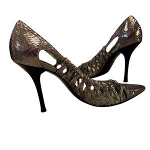 Gorgeous & Unique! Beverly Feldman Metallic Leather Stiletto Heals 7.5M